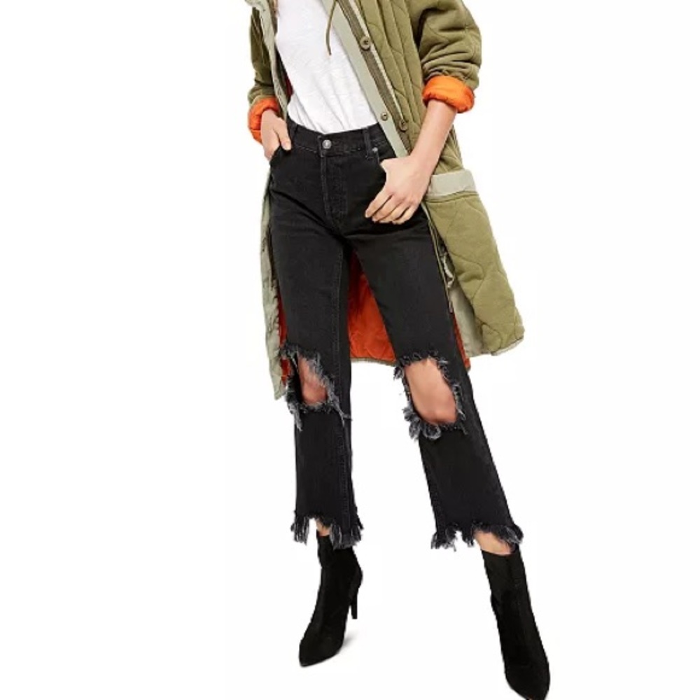 Free People Black Maggie Straight Leg Jeans